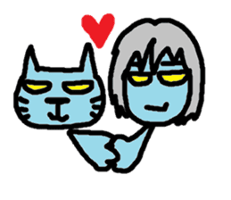 Blue cat and blue human sticker #261379