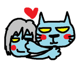 Blue cat and blue human sticker #261380