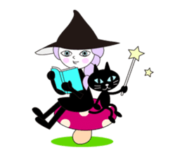 Sticker of cute witch & happy companion sticker #688646