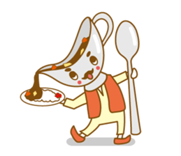 Variety of foods and a gluttonous cat. sticker #808940