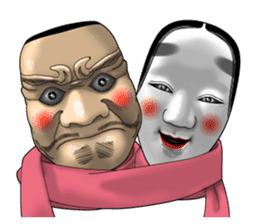 A Noh mask days Koomote and Hannya sticker #1011246