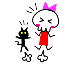 skull girl and black cat sticker #1280847