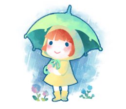 Cute girl wearing raincoat sticker #1310500
