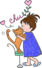 Cat and girl sticker #1595222