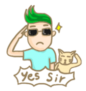 Mr. green hair & sleepy cat (Eng) sticker #1804968