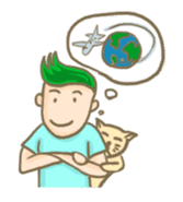 Mr. green hair & sleepy cat (Eng) sticker #1804983