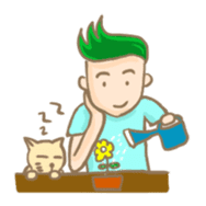 Mr. green hair & sleepy cat (Eng) sticker #1804990