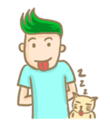 Mr. green hair & sleepy cat (Eng) sticker #1804995