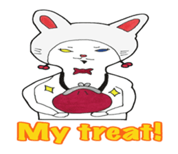 White kitten Ginji wears a rabbit beanie sticker #1984417