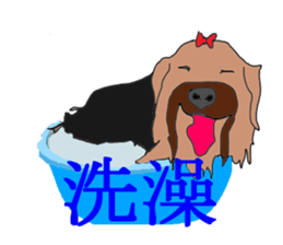 Chinese of a cheerful Yorkshire terrier sticker #2114586