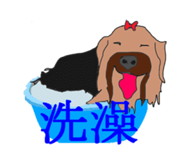 Chinese of a cheerful Yorkshire terrier sticker #2114586