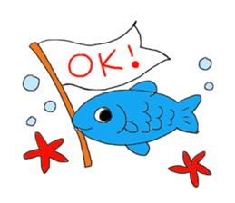 Fish and Mr. Nyanio of cute cat sticker #2147651