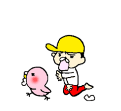 yellow hat boy kotonan with  birds sticker #2191529