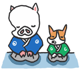 pig BUTAMA and friend welsh corgi GEN sticker #2375335