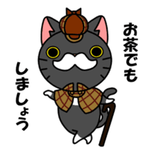 Mustached cat detective and assistant sticker #2424956