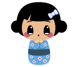 Mika, cute kokeshi doll in blue kimono sticker #2839834