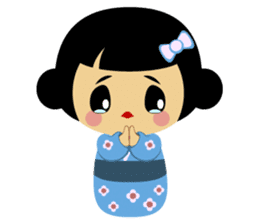 Mika, cute kokeshi doll in blue kimono sticker #2839845