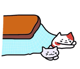 cats relaxing in a kotatu sticker #3040343