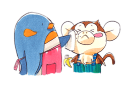 Children monkeys and parent Penguin sticker #3055839