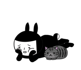 Black rabbit and gray cat2 sticker #3115785