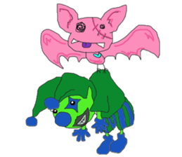 green pierrot and pink bat . sticker #3179258