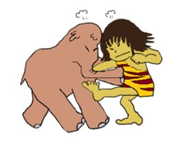 Childhood friends, mammoth and caveboy. sticker #3194172