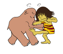 Childhood friends, mammoth and caveboy. sticker #3194172