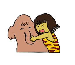Childhood friends, mammoth and caveboy. sticker #3194173