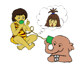 Childhood friends, mammoth and caveboy. sticker #3194178