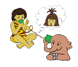 Childhood friends, mammoth and caveboy. sticker #3194178