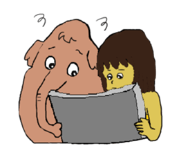 Childhood friends, mammoth and caveboy. sticker #3194180