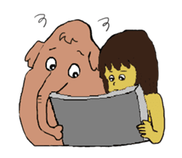 Childhood friends, mammoth and caveboy. sticker #3194180