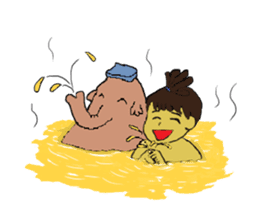 Childhood friends, mammoth and caveboy. sticker #3194183