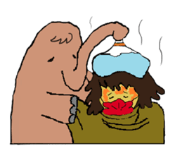 Childhood friends, mammoth and caveboy. sticker #3194185