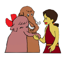 Childhood friends, mammoth and caveboy. sticker #3194201