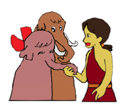 Childhood friends, mammoth and caveboy. sticker #3194201