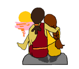 Childhood friends, mammoth and caveboy. sticker #3194206