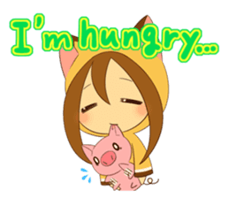 Cat anime girl and cute pig sticker #3323661