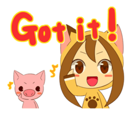 Cat anime girl and cute pig sticker #3323664