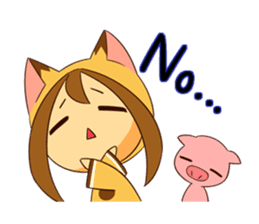 Cat anime girl and cute pig sticker #3323665
