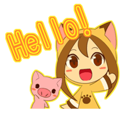 Cat anime girl and cute pig sticker #3323668
