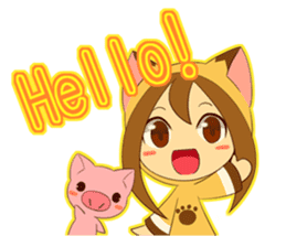 Cat anime girl and cute pig sticker #3323668