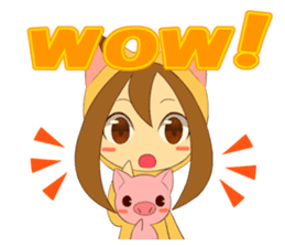 Cat anime girl and cute pig sticker #3323673