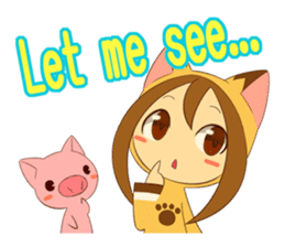 Cat anime girl and cute pig sticker #3323674