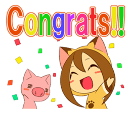 Cat anime girl and cute pig sticker #3323689