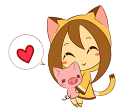 Cat anime girl and cute pig sticker #3323693