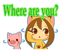 Cat anime girl and cute pig sticker #3323696