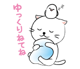 White cat's and Java sparrow sticker #3415696
