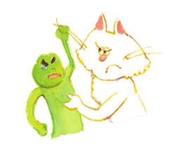 a mischief cat and a kindly frog sticker #3547850