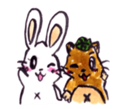 rabbit and tanuki sticker #3594499